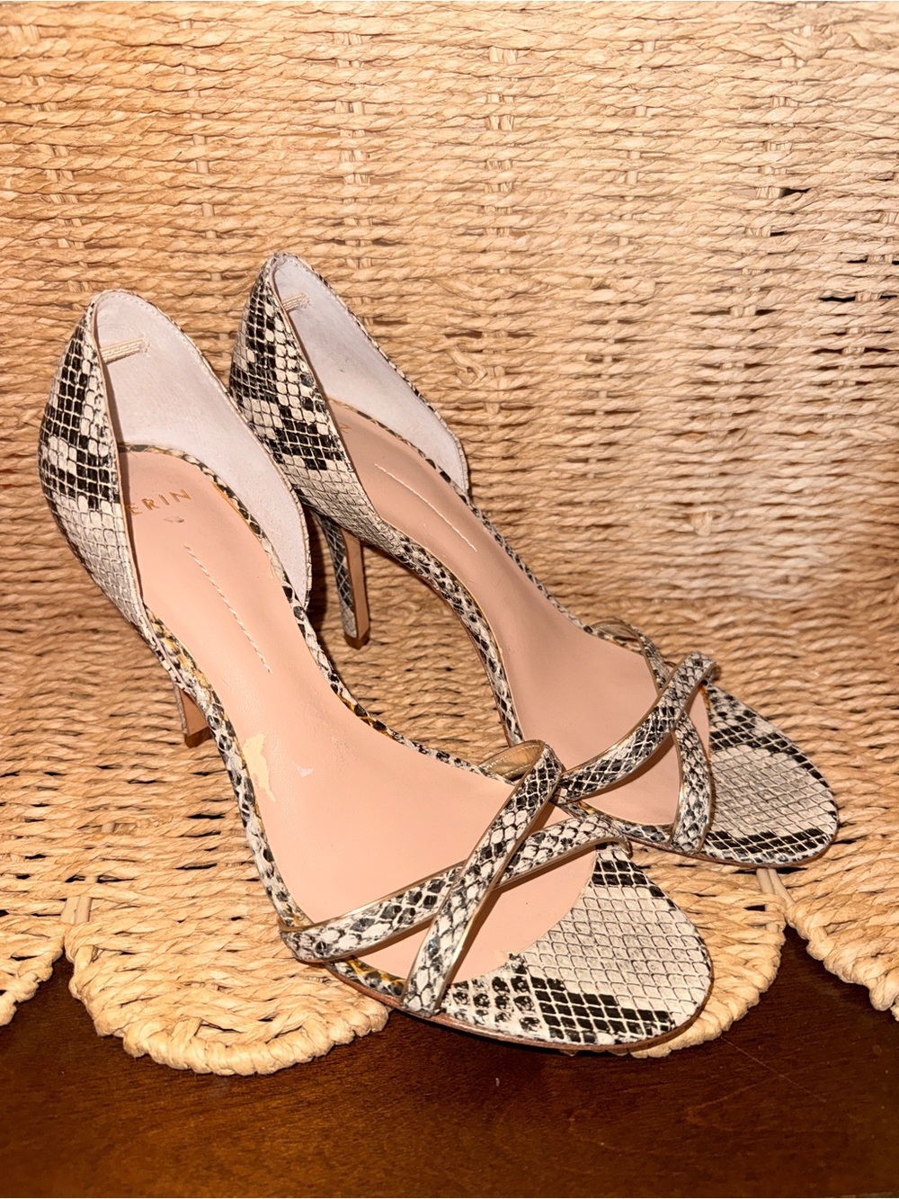 Aerin Snake-Print Strappy Stiletto Sandals - Black/Beige